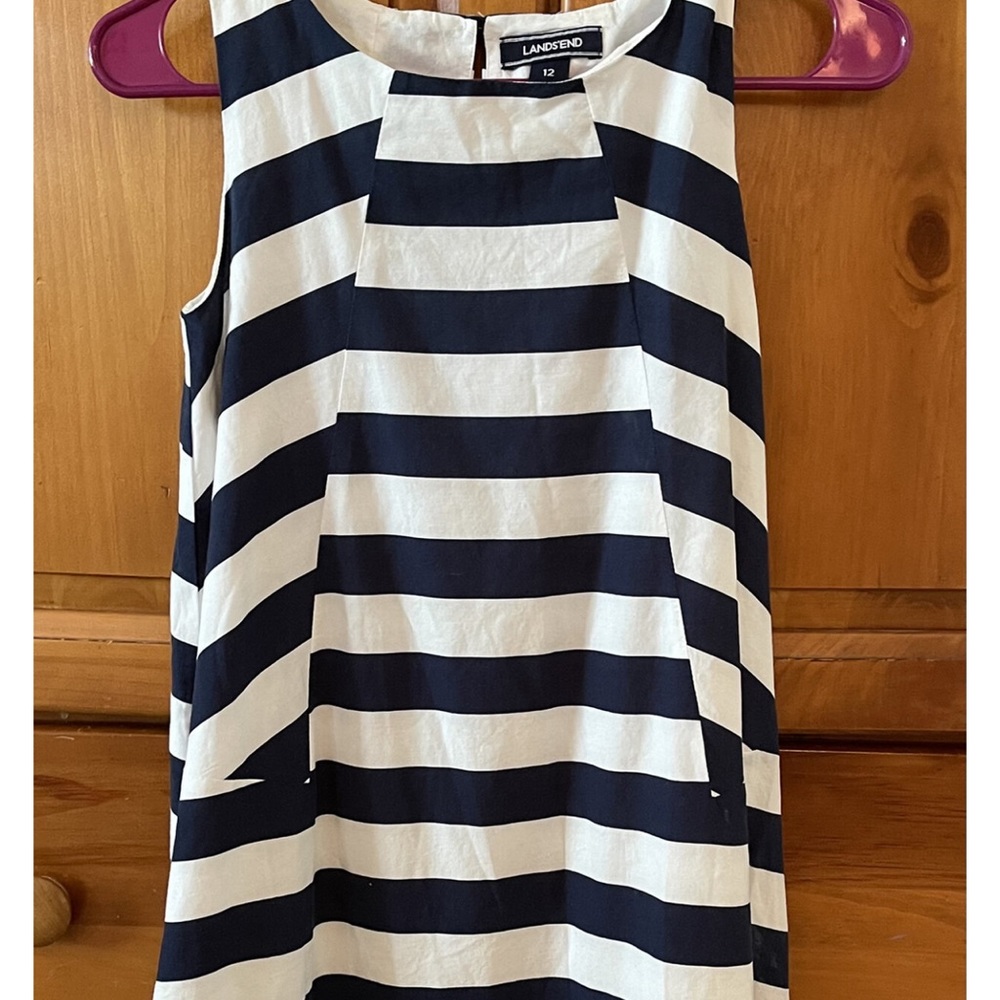 Lands’ End Navy and White Stripped Dress